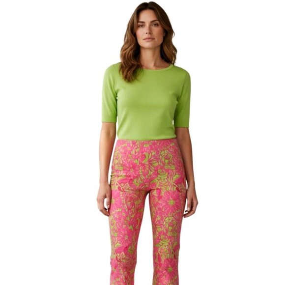 Lilly Pulitzer Size 12 Pink Green Floral Print Straight Leg Flat Front Pants - Picture 3 of 8